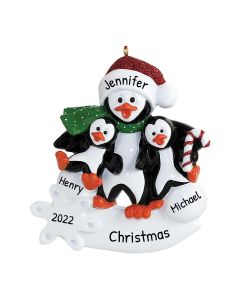 Personalized Parent Penguin with 1 Child Christmas Tree Ornament Family of 3