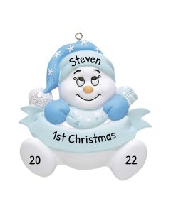 Personalized Snow baby's 1st Christmas Tree Ornament Blue Without Writing