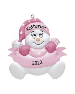 Personalized Snow baby's 1st Christmas Tree Ornament Pink Without Writing