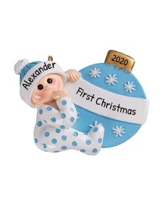 Personalized Baby Boy Christmas Tree Ornament Ball Blue