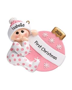 Personalized Baby Girl Christmas Tree Ornament Ball Pink