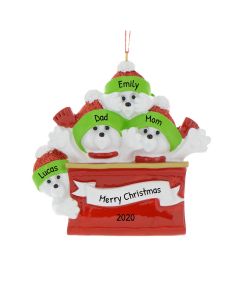 Personalized Toboggan Polar Bear Family of 4 Christmas Tree Ornament