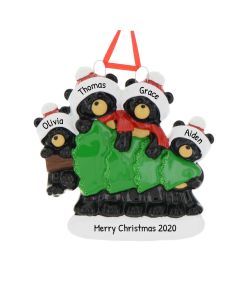 Personalized Bear Tree Shopping Family of 4 Christmas Ornament