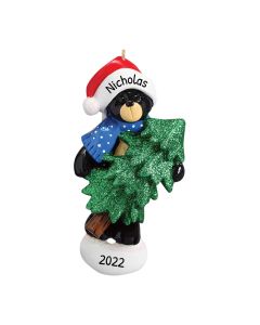 Personalized Black Bear with Tree Ornament 