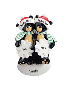 Personalized Black Bear Couple In Snow Ornament 