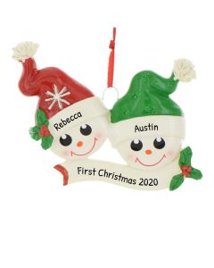 Personalized Snow Faces Couple Christmas Tree Ornament