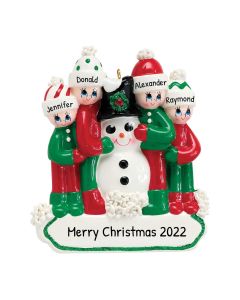 Personalized Making Snowman Family of 4 Ornament