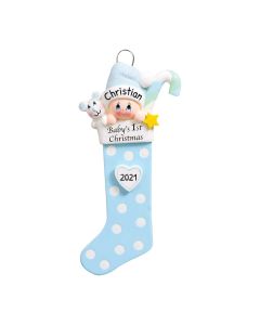 Personalized Baby's 1st Christmas Long Stocking Tree Ornament Male 