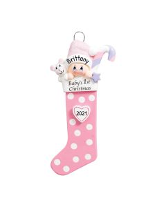 Personalized Baby's 1st Christmas Long Stocking Tree Ornament Female 