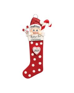 Personalized Baby's 1st Christmas Long Stocking Tree Ornament Gender Neutral