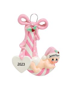 Personalized Candy Cane Baby Ornament Pink