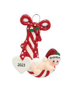 Personalized Candy Cane Baby Ornament Red