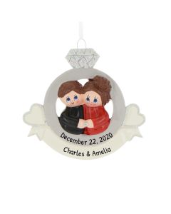 Personalized Engaged Couple in Ring Christmas Tree Ornament 