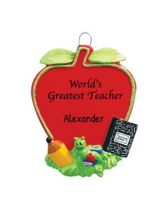 Personalized Teacher’s Red Apple Ornament 