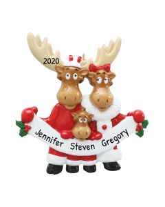 Personalized Moose Family of 3 Christmas Tree Ornament