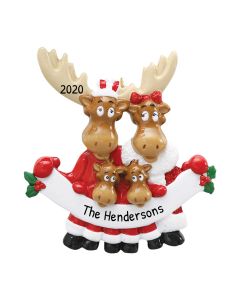 Personalized Moose Family of 4 Christmas Ornament 