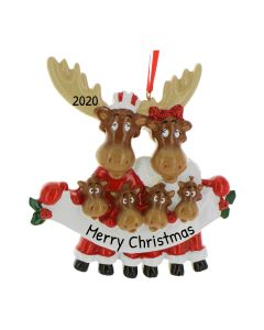 Personalized Moose Family of 6 Christmas Ornament 