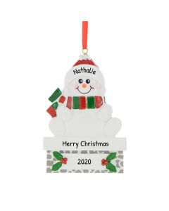 Personalized Snowman on Mantle Christmas Tree Ornament