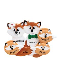 Personalized Red Fox Family of 5 Christmas Tree Ornament 