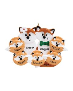 Personalized Red Fox Family of 7 Christmas Tree Ornament 