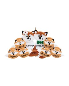 Personalized Red Fox Family of 8 Christmas Tree Ornament 