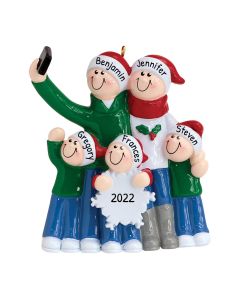 Personalized Selfie Family of 5 Christmas Ornament 