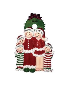 Personalized Christmas Eve Family of 5 Tree Ornament 
