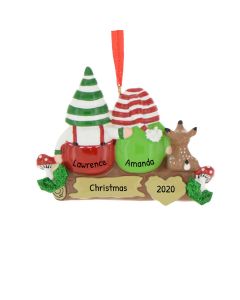 Personalized Idle Gnome Family of 2 Christmas Tree Ornament