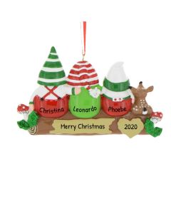 Personalized Idle Gnome Family of 3 Christmas Tree Ornament