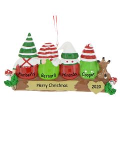 Personalized Idle Gnome Family of 4 Christmas Tree Ornament