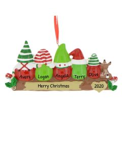 Personalized Idle Gnome Family of 5 Christmas Tree Ornament