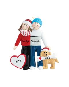 Personalized Couple with Dog Ornament 