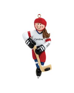 Personalized Ice Hockey Boy Christmas Tree Ornament Female Red 