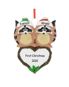 Personalized Loving Raccoon Couple Christmas Tree Ornament