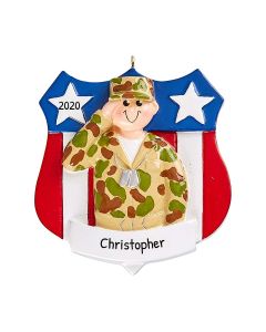 Personalized Army Soldier Christmas Tree Ornament Badge