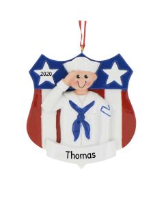 Personalized Navy Christmas Tree Ornament Badge