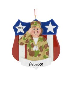 Personalized Army Soldier Woman Christmas Badge