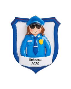 Personalized Police Woman Christmas Tree Ornament Badge