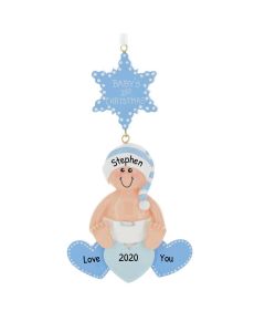 Personalized Blue Baby Hearts Christmas Tree Ornament