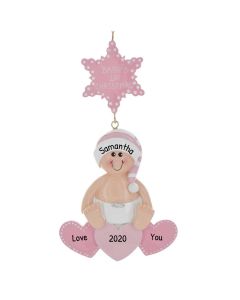 Personalized Pink Baby Hearts Christmas Tree Ornament