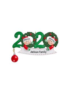 Personalized 2020 Holiday Family of 2 Christmas Tree Ornament