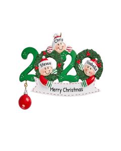 Personalized 2020 Holiday Family of 3 Christmas Tree Ornament