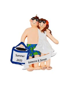 Personalized Beach Couple Christmas Tree Ornament