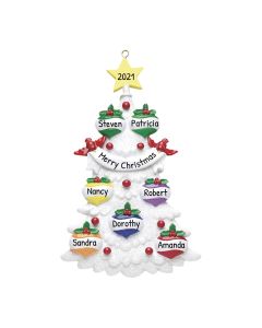 Personalized White Glitter Tree Family of 7 Christmas Ornament 