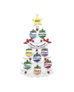 Personalized White Glitter Tree Family of 8 Christmas Ornament 