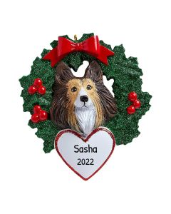 Personalized Collie with Wreath Ornament