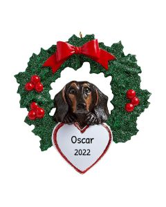 Personalized Black Dachshund with Wreath Ornament