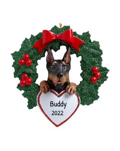 Personalized Doberman Pinscher with Wreath Ornament
