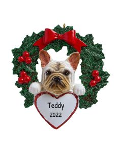 Personalized French Bulldog with Wreath Ornament