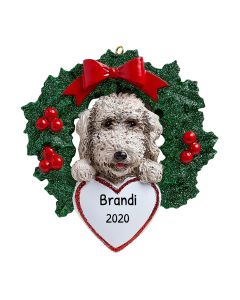 Personalized Labradoodle with Wreath Ornament